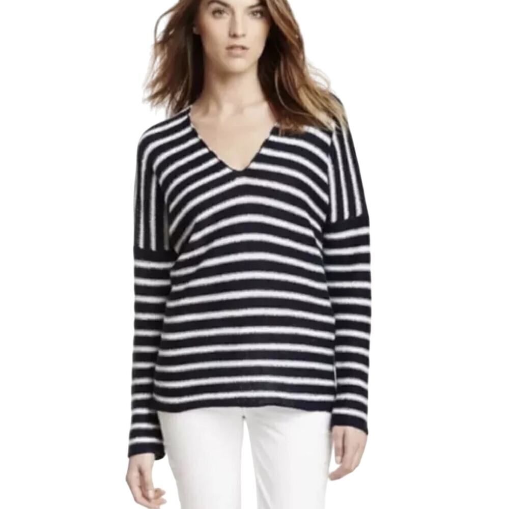 VINCE Women's Pullover Dropped Shoulder Striped Sweater Blue/White Size Large